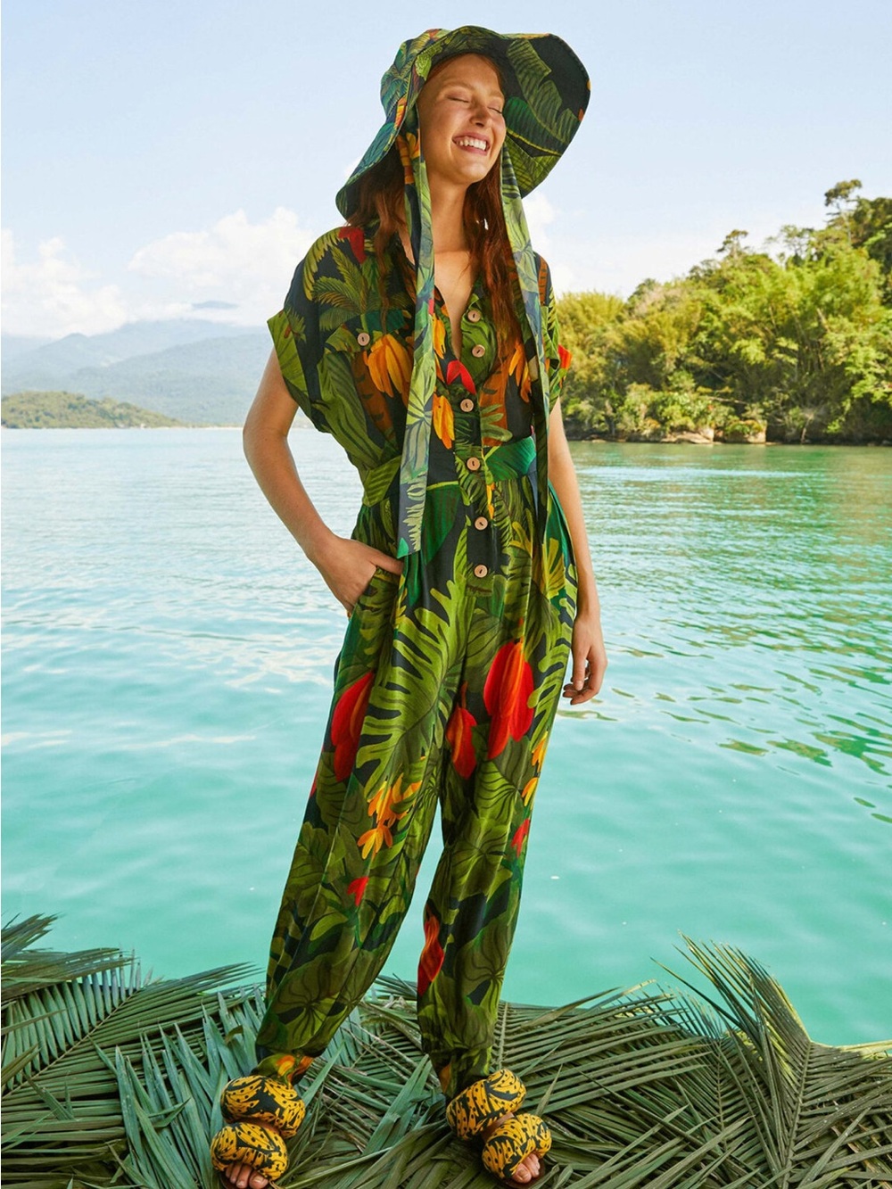 FARM Rio Cocoa Forest Jumpsuit Size Small
